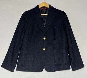 Talbots Wool Blend Blazer 12 Petite Navy Blue Rainbow Speckled Gold Crest Button - Picture 1 of 12