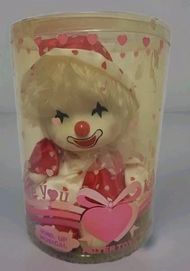 Muñeca Payaso Musical De Colección Pottertoys 9" Cuerda en Tubo Corazones de San Valentín Cabeza Movimientos - Imagen 1 de 6