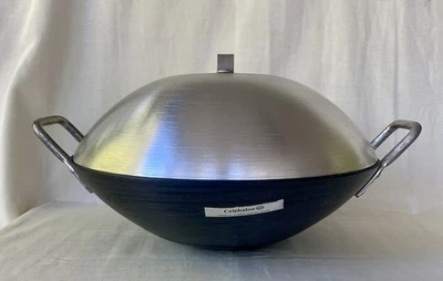 Calphalon Commercial Aluminum Hard Anodized 14” Stir Fry Wok w Lid Large USA - Image 1 of 4