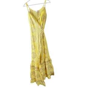 Nema Resort Wear Yellow Embroidered Maxi Wrap Dress sz S M - Picture 1 of 8