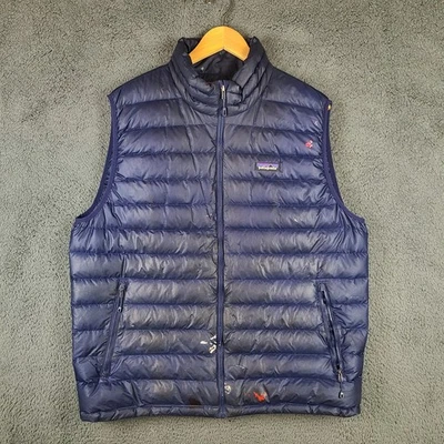 Patagonia Down Vest Mens XL Blue Puffer Full Zip Frontier 84622 Outdoors Flaws - Image 1 of 4