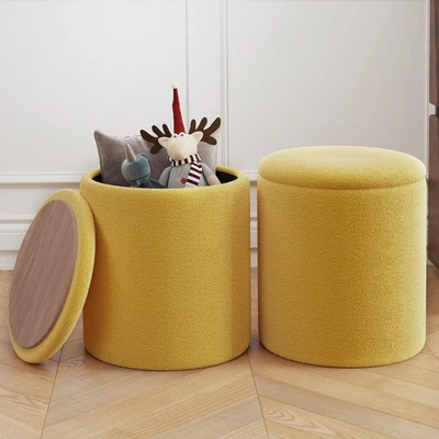 Pufs otomanos con almacenamiento, juego de 2 taburetes de tocador tapizados suaves, multifuncionales... Foto 1 de 4