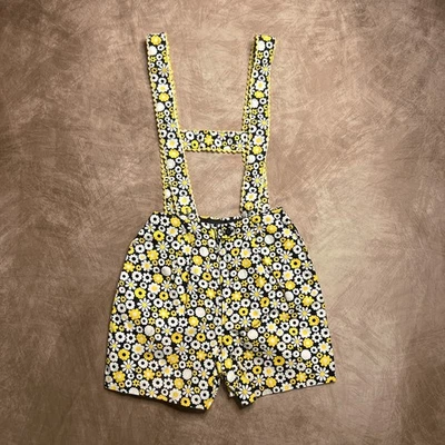 Vintage 60s Bobbie Brooks Pop Art Floral Print Lederhosen Overall Shorts Mod  - Image 1 of 4