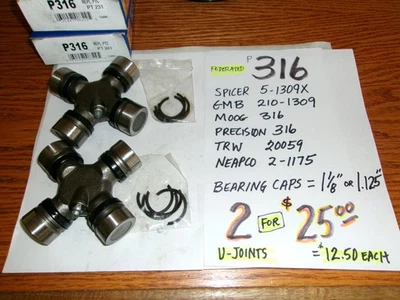 2 (TWO) FEDERATED 316 U-JOINTS = $25.00 =  $12.50 EACH =FREE SHIP (GMB 210-1309) - Image 1 of 4