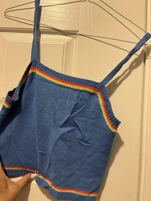 AZUL ASFALTO/SELLO HÚMEDO SEXY ESPAGUETIS ELÁSTICO AZUL SUAVE ALGODÓN TEJIDO LINDO TOP CORTO Foto 1 de 4