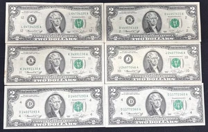 Lot Of Six Crisp Gently Circulated 1976 Series A $2 Bills - Picture 1 of 2