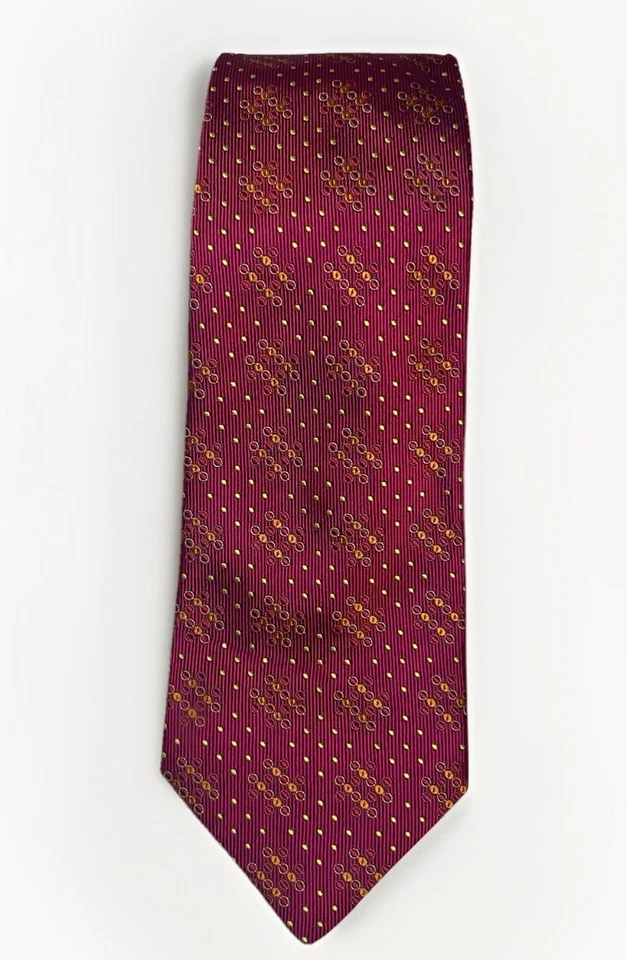 Holland & Sherry London 1836 几何图案手工制作纯丝绸领带洋红色 — 第 1/4 张图片
