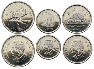 CANADA SET OF 3 COINS 5, 10, 25 CENTS 2025 CHARLES III ANIMALS UNC - Picture 1 of 1