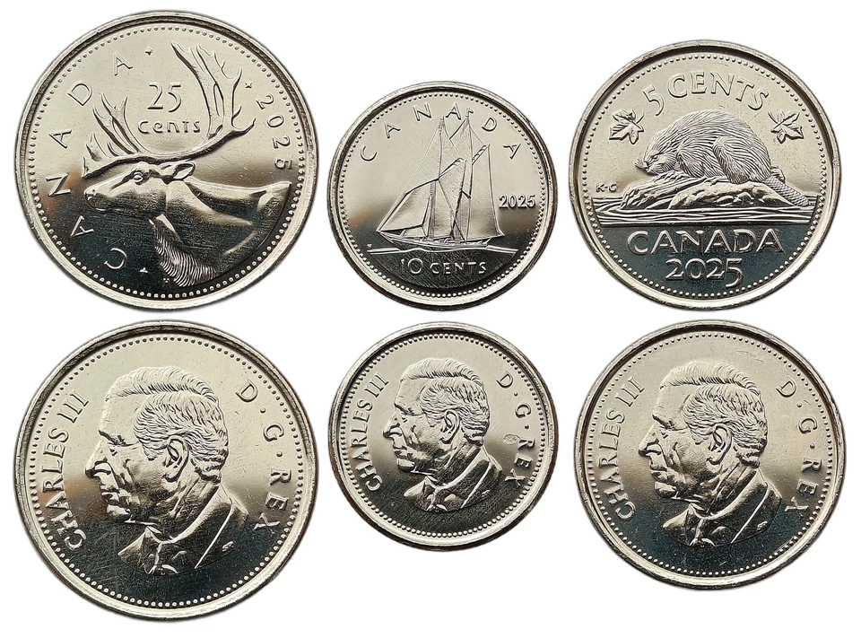 CANADA SET OF 3 COINS 5, 10, 25 CENTS 2025 CHARLES III ANIMALS UNC - Image 1 of 1