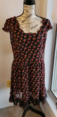 Nwt Royal Bones Daang Cherry Print Rockabilly Dress Scoop Neck Black Red XL - Image 1 of 4