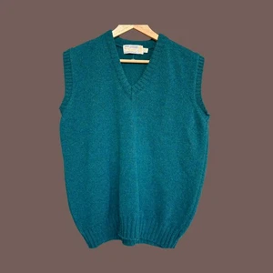 Vintage James Pringle Sweater Vest Teal Pure Wool Size M Made in Scotland - Picture 1 of 3