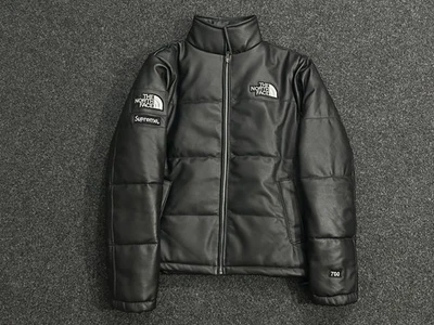 Men's Nuptse Mountain Style Fit Unisex Full-Black Genuine Leather Puffer Jacket - Image 1 of 2