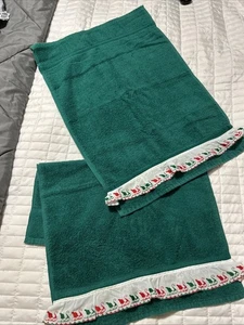 Vintage rot/grün mit weißen Tulpenkanten Akzenten Badezimmer Handtücher 2/Stück - Bild 1 von 8