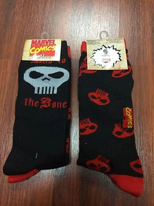 Marvel Mens Crew 2 Pk Bad To The Bone Punisher Socks MAX0034MC2B - Picture 1 of 1