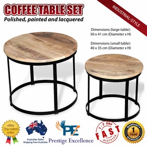2pc Coffee Table Set Industrial Side End Tables Plant Stand Home Décor Furniture - Picture 1 of 8