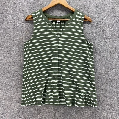 Camiseta sin mangas Old Navy para mujer S pequeña verde a rayas cuello en V sin mangas lino correa ancha Foto 1 de 4