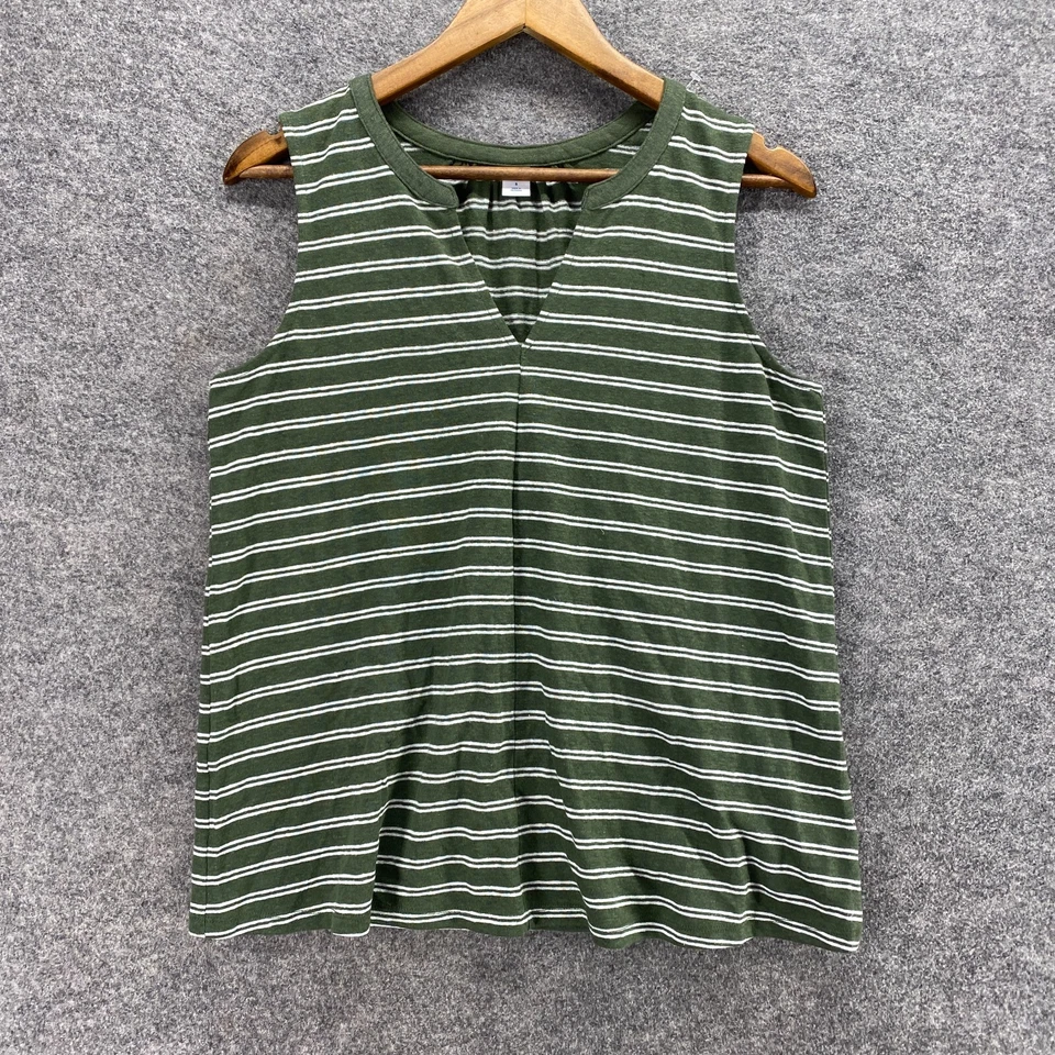 Camiseta sin mangas Old Navy para mujer S pequeña verde a rayas cuello en V sin mangas lino correa ancha Foto 1 de 4