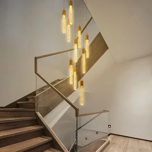 Modern High Ceiling Crystal Chandelier Adjustable Long Attic Pendant Light NEW - Picture 1 of 20