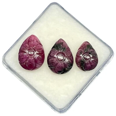 3 Pcs Natural Unheated Ruby Moghul Carving Magnificent Red Gemstones 23.15 Cts - Image 1 of 4