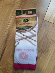 Mossy Oak Sublimated Crew Arch Support Ladies Women 7-10.5 wht/pink Camo Socks - Picture 1 of 8