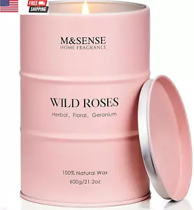 Wild Rose Large Natural Scented Candle, 120 Hours Long Lasting Soy Candles 21.2O - Picture 1 of 8