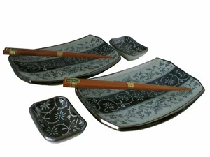 SET 6 Piatti Sushi Giapponesi Bacchette Manyo Karakusa Made in Japan - Foto 1 di 1