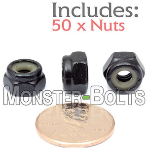 #10-24 NM - Qty 50 - Nylon Insert Hex Lock / Stop Nuts SAE - Steel w Black Oxide - Picture 1 of 2