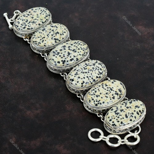 VALENTINO Braccialetto Regolabile Vintage Catena Diaspro Dalmata Naturale Argento 925 Per Ragazze