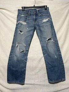 AG Adriano Goldschmied The Stilt Cigarette Leg Cropped Blue Jean Sz 25 Distress - Picture 1 of 11