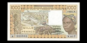 STATI DELL'AFRICA OCCIDENTALE - COSTA D'AVORIO - 1000 franchi 1988 P.107Aa SP... - Foto 1 di 3