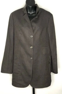 Akris Bergdorf Goodman Brown Linen Jacket w/ Leather Trimming Size 10 - Image 1 of 4