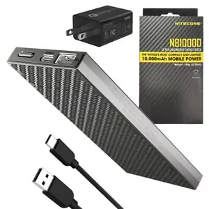 Nitecore NB10000 Ultra-Slim Dual-Output USB-C Power Bank w/3Amp USB Wall Adapter - Picture 1 of 12