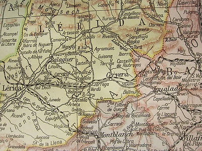 1919 MAPA GRANDE ~ NORDESTE DE ESPANHA E PORTUGAL ~ BARCELONA LERIDA GERONA SARAGOGA - Imagem 1 de 3