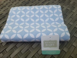 HB Hudson Baby Blue White Print Baby Receiving Blanket Flannel Lovey 30*30" NEW - Picture 1 of 3