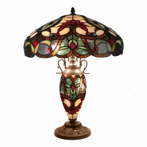Lámpara de mesa de vitral estilo Tiffany Art Deco de 18" con base iluminada y floral - Imagen 1 de 1