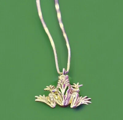 Dije colgante rana vintage de plata de ley con cadena de ley de 18 pulgadas Foto 1 de 4