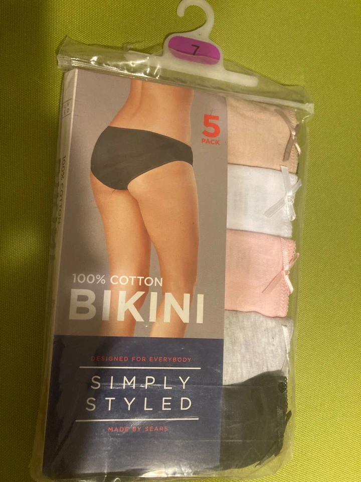 Sears 5 件装时髦 100% 棉内裤女式 L 码 — 第 1/2 张图片