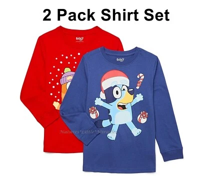 Camisa de Navidad Azul Niños Talla 4 5 6 7 8 Disney Paquete de 2 Conjunto Lote Bingo Perro Niñas Foto 1 de 4