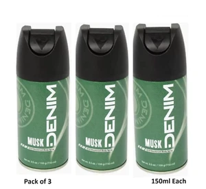3 X DENIM Deo Green Body Spray Musk 150ml Deodorant Spray For Men - Picture 1 of 4