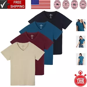 Classic Fit Cotton Short-Sleeve V-Neck T-Shirts – 4 Pack for Everyday Comfort - Picture 1 of 7
