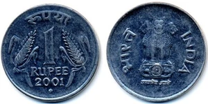 2001 India One Rupee Coin (b130) - Imagen 1 de 1
