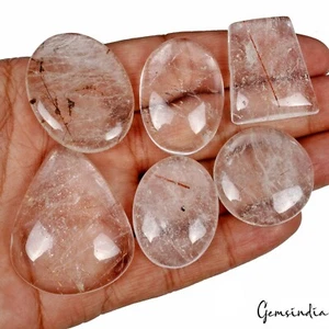 370 Ct/6 Pcs Natural Untreated Copper Wire Rutile Quartz Mix Cabochon Gemstones - Picture 1 of 6