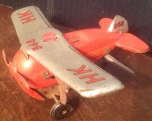 1954 AIRPLANE ROLLOVER Made In US ZONE GERMANY Wind Up Tin Toy Plane Vintage 546 - Picture 1 of 10