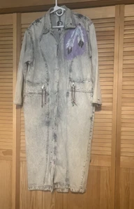 Vintage 80s Belma Damen Acid Washed Button Front Long Denim Trenchcoat M - Bild 1 von 20
