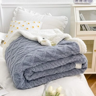 Thick Blanket Double Sided Lamb Cashmere Fleece Plaid Blankets Winter Warm Throw - Image 1 of 4