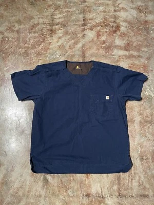 Camisa Médica Carhartt Bolsillo Azul Cuello en V Ripstop Mezcla de Algodón Para Hombres Talla L Foto 1 de 4