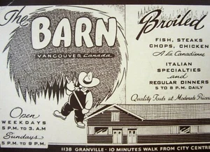 Vintage The Barn Restaurant Vancouver BC Steaks Italian Dinners Map 1930-40's - Picture 1 of 3