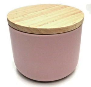 My Hub Homewares Kitchen Small Ceramic Canister With Airtight Bamboo Lid Pink - Picture 1 of 7