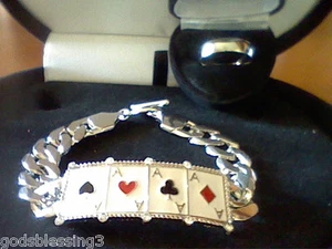PLATINUM CLAD MENS WOMENS POKER GIN CARD SZ 8 BRACELET + BONUS! - Picture 1 of 1