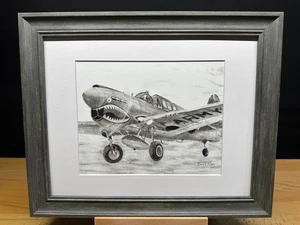 Drawing of a Curtiss P-40E Warhawk World War ll Airplane Pencil Sketch Picture - Picture 1 of 17